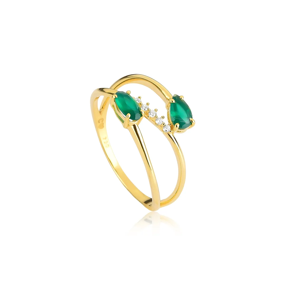 Anel gemas de Crisoprásio ouro 18k com 2,5pts de Diamantes