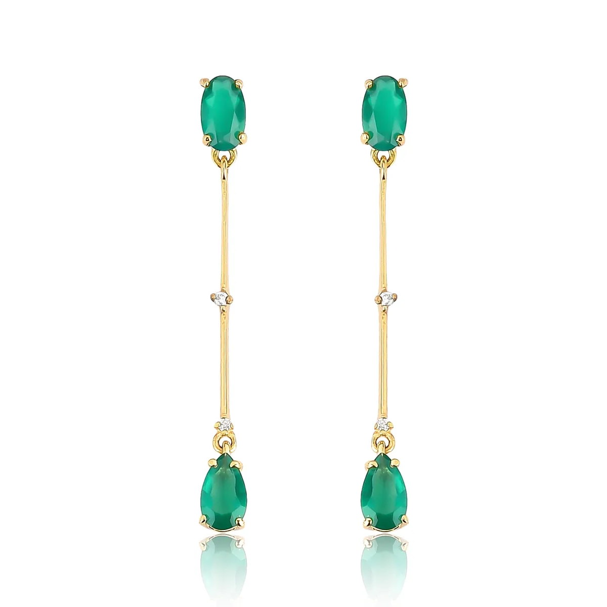 Brinco pingente ouro 18k gemas de Crisoprásio com 2pts de Diamantes