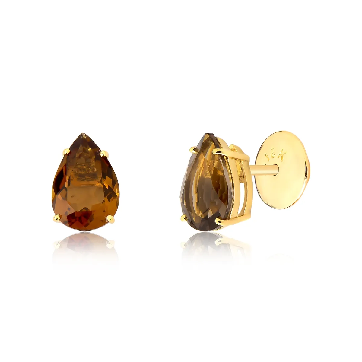 Brinco Stud gota de Citrino Conhaque ouro 18k Coleção Genuine