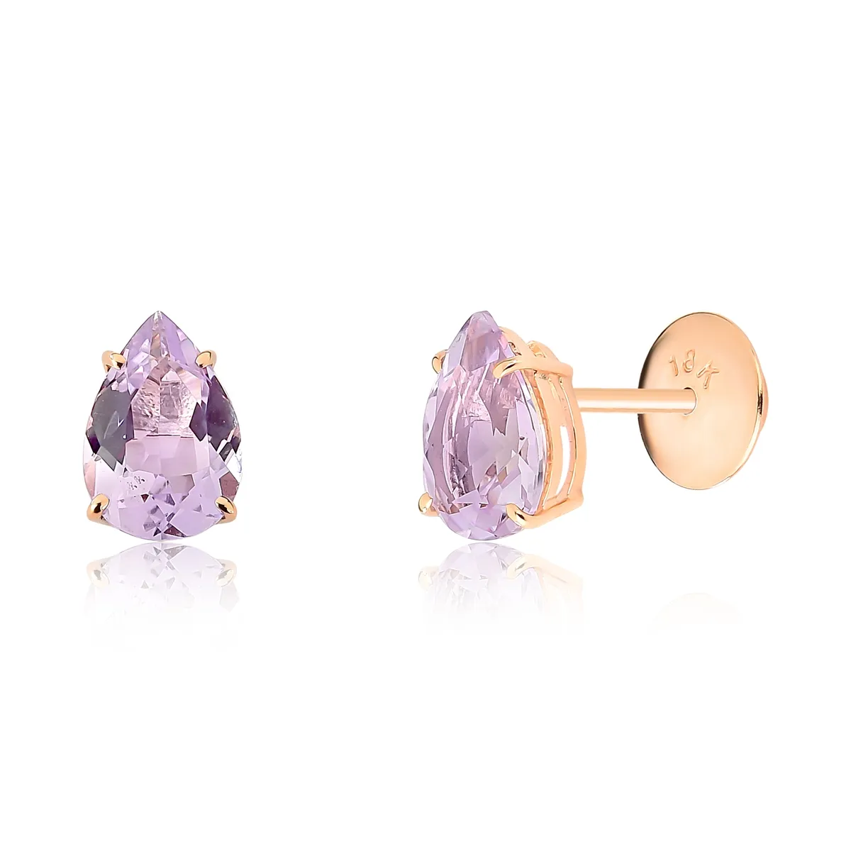 Brinco Stud gota de Ametista Rose D'France ouro rosé 18k Coleção Genuine