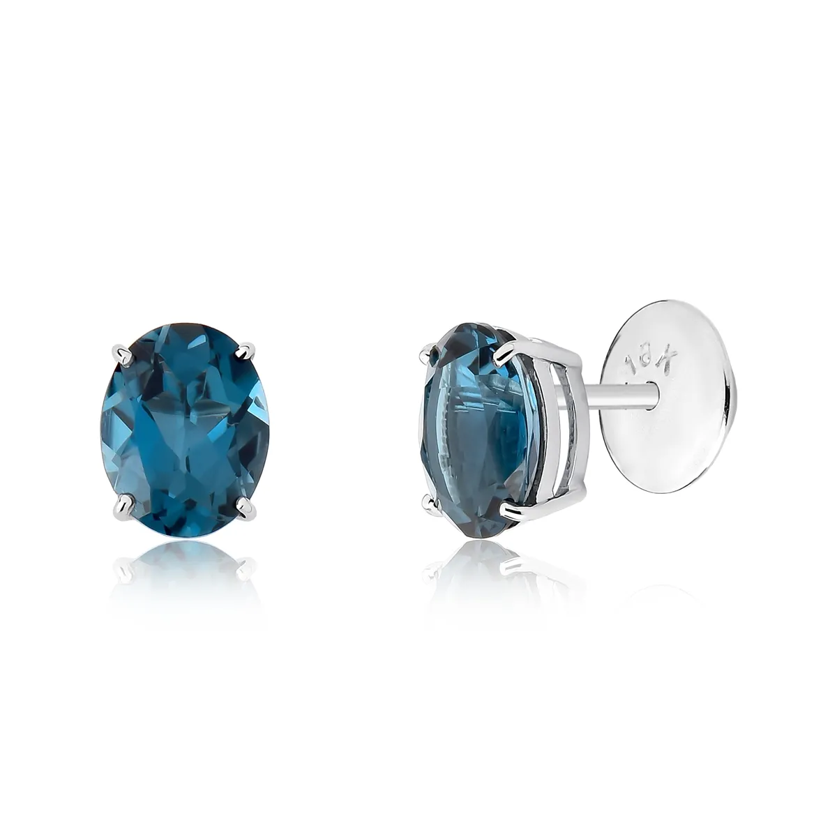 Brinco Stud de ouro branco 18k gema oval de Topázio London Coleção Genuine