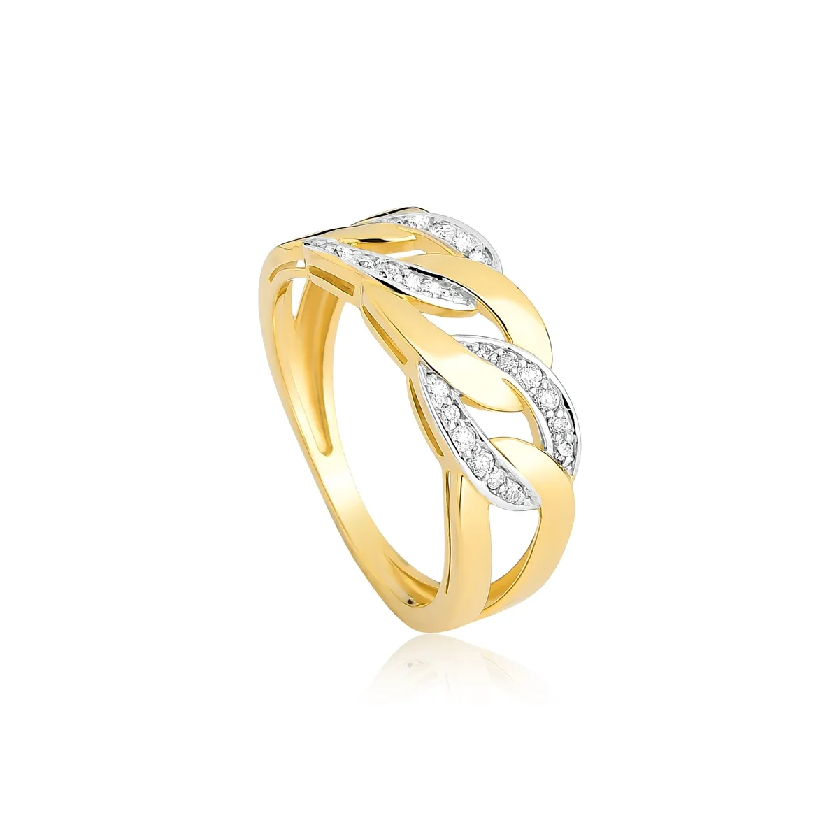 Anel elo groumet ouro 18k com 14pts de Diamantes Coleção Groumet