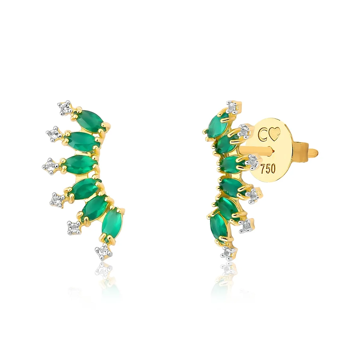 Brinco ear cuff ouro 18k com Crisoprásio e Topázios brancos Coleção Rhythm