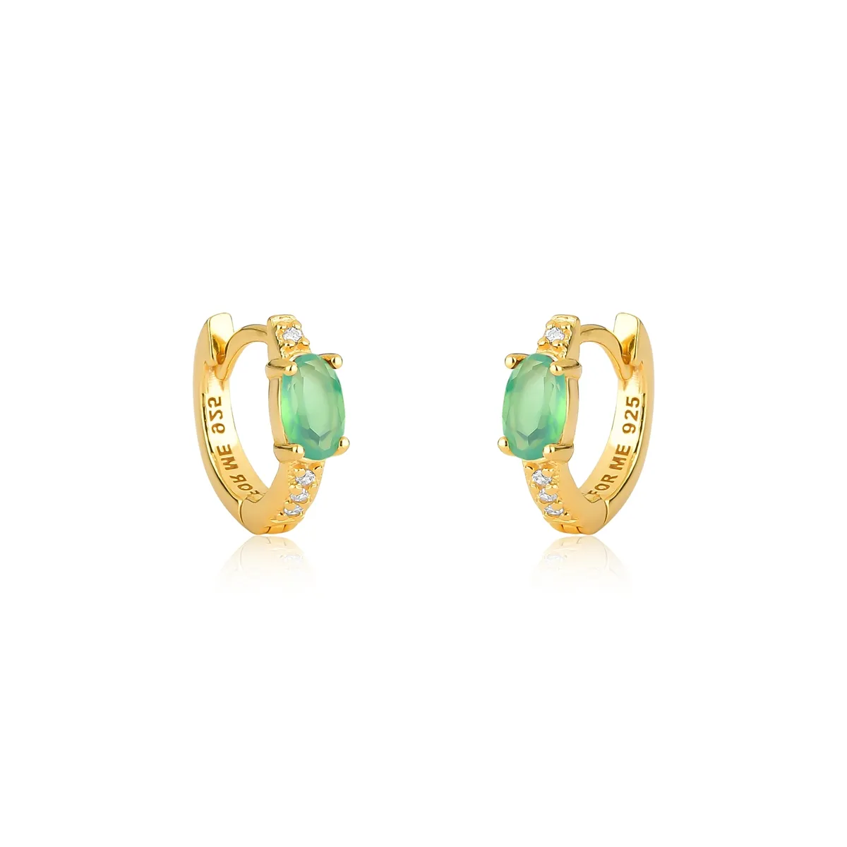 Brinco argola de Crisoprásio prata 925 dourada com Zircônias For me Victorian