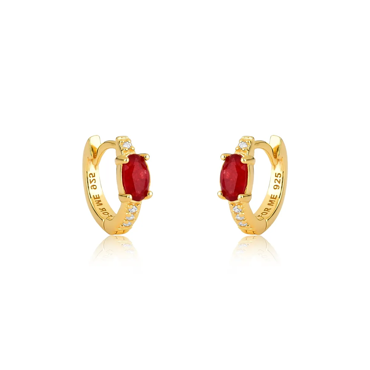 Brinco argola de Jade vermelha prata 925 dourada com Zircônias For me Victorian