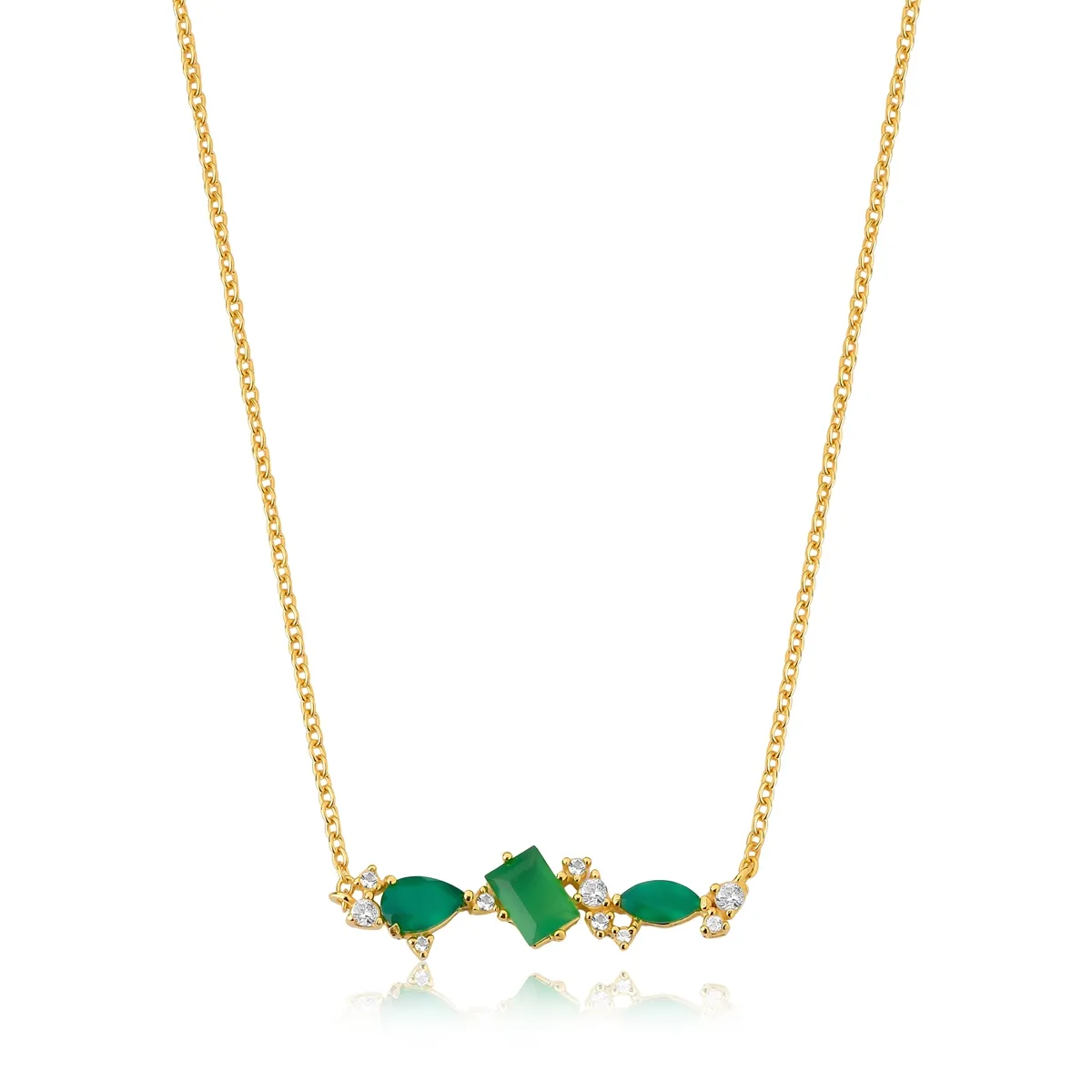 Gargantilha prata 925 dourada com Ágata verde e Topázios For me Deco