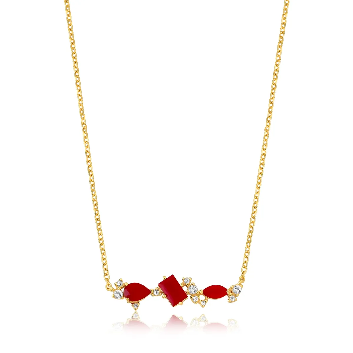 Gargantilha prata 925 dourada com Jade vermelha e Topázios For me Deco