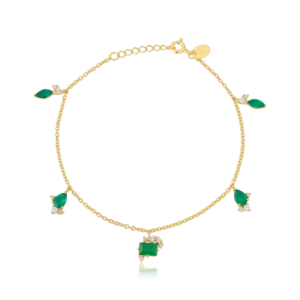 Pulseira de elos prata 925 dourada com Ágata verde e Topázios For me Deco