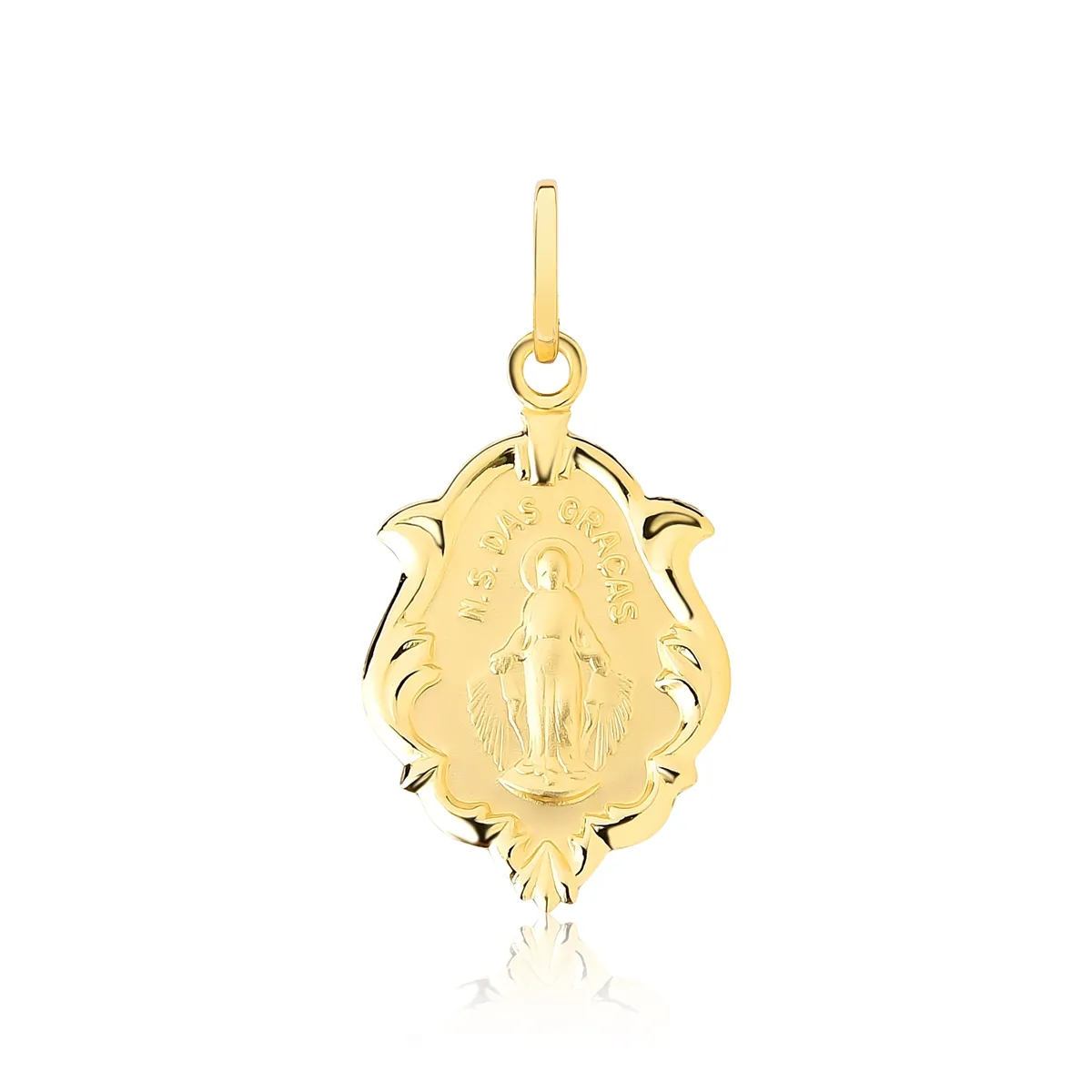 Pingente ornato ouro 18k medalha de Nossa Senhora das Graças