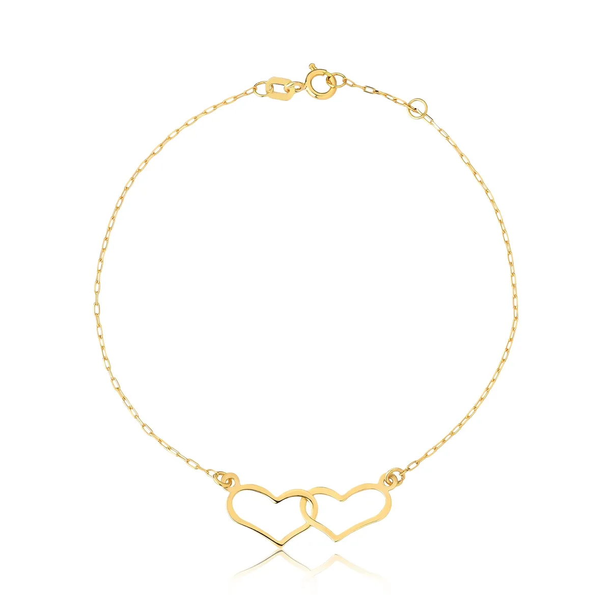 Pulseira elo cadeado ouro 18k corações vazados ligados