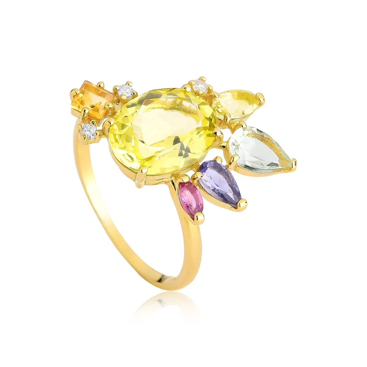 Anel Artsys ramo de Green Gold com Gemas brasileiras ouro 18k com Diamantes