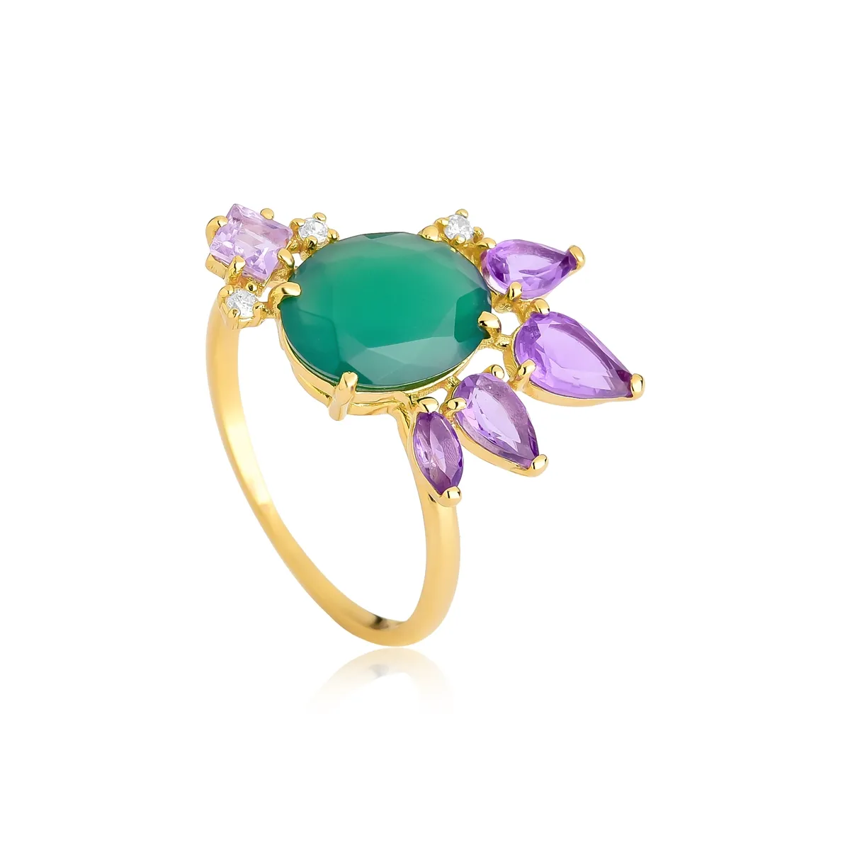 Anel Artsys ramo de Crisoprásio e Ametistas ouro 18k com Diamantes