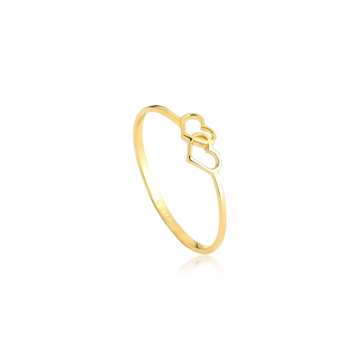 Anel corações entrelaçados ouro 18k vazados polidos