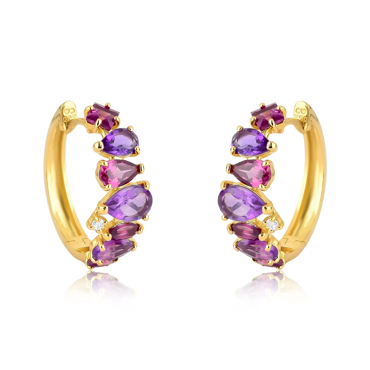 Brinco Artsys argola de Ametistas e Rodolitas ouro 18k com Diamantes