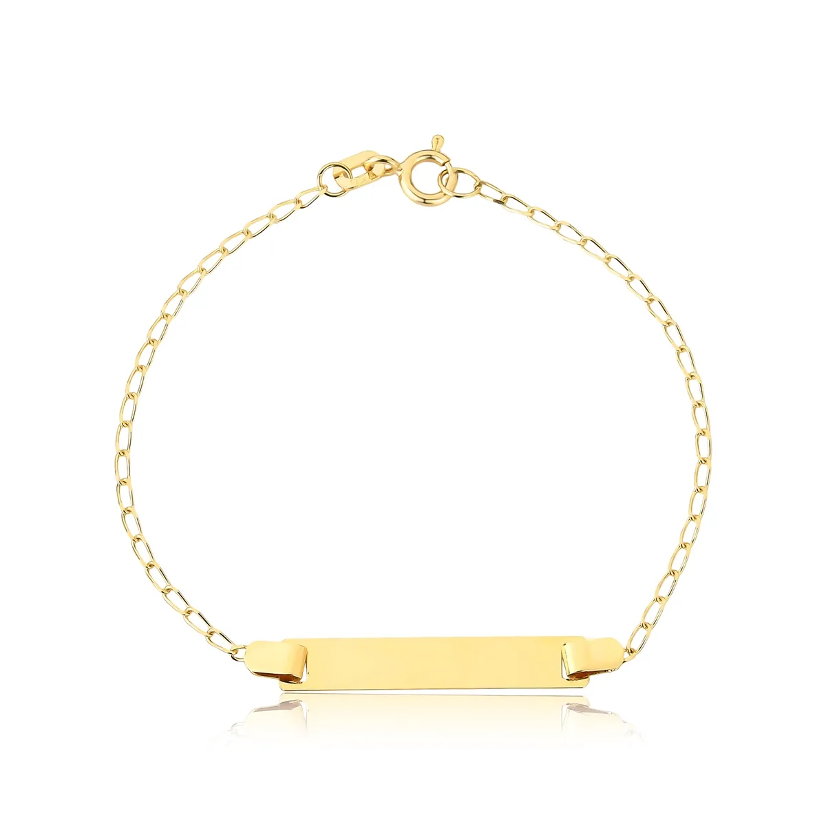 Pulseira infantil melindrosa ouro 18k placa retangular polida