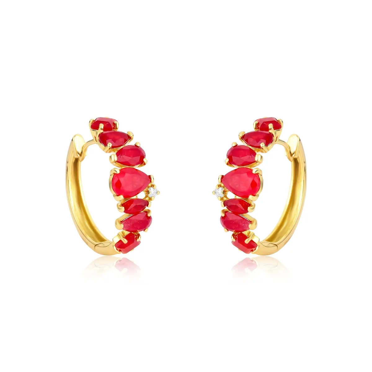 Brinco Artsys argola click ouro 18k com Jade Vermelha e Diamantes