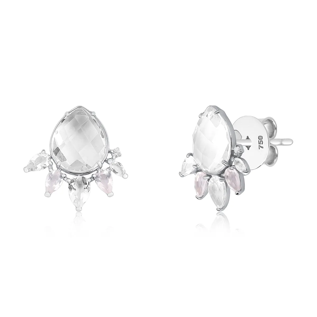 Brinco Artsys gota briolet de Cristal ouro branco18k com Quartzo rosa e Diamantes