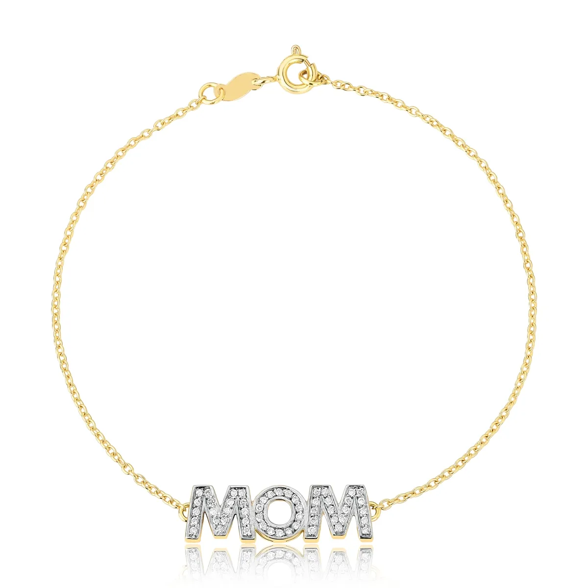 Pulseira Wow Mom de elos ouro 18k monograma Mom com Diamantes 16/18cm