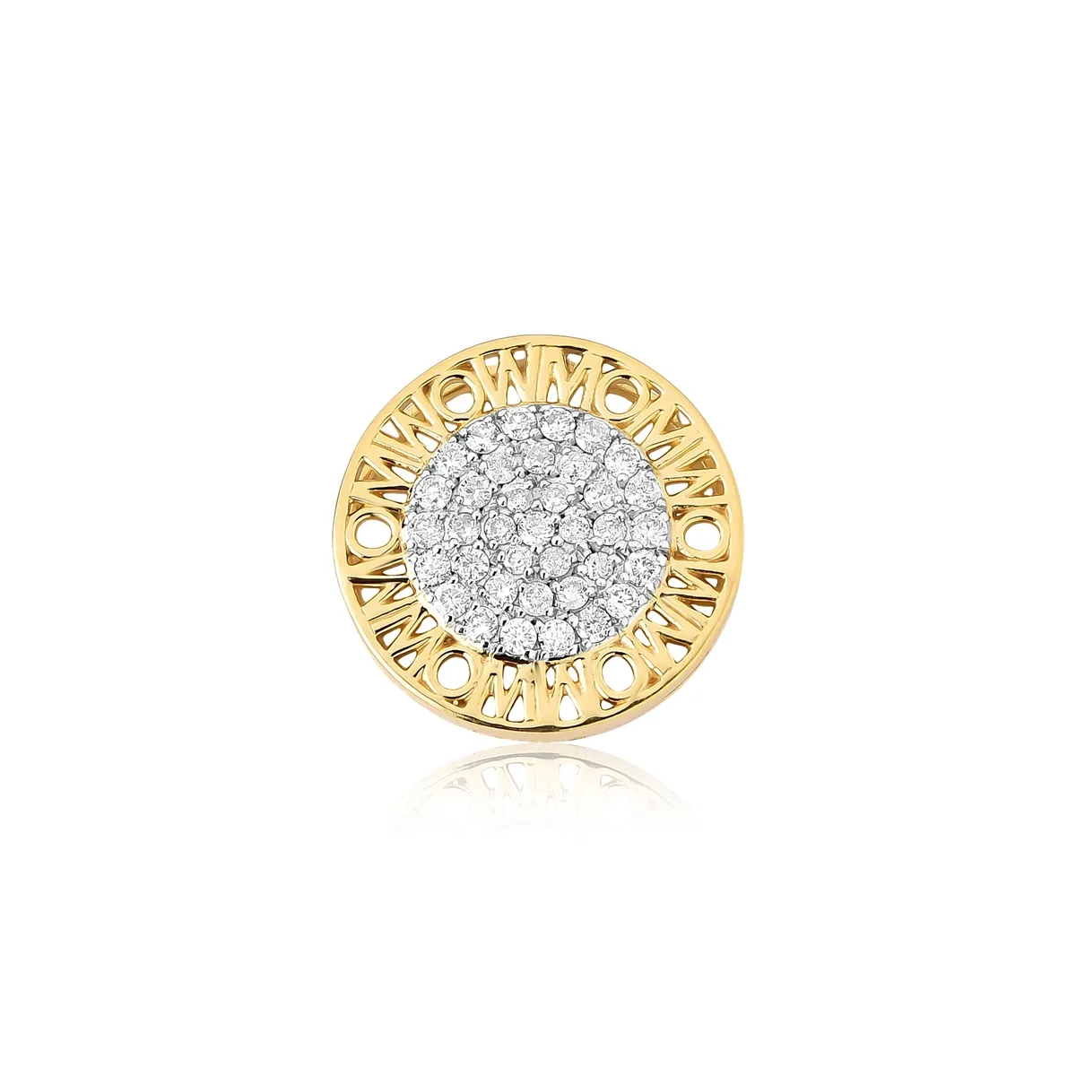 Pingente monograma Wow Mom ouro 18k com pavê 28pts de Diamantes