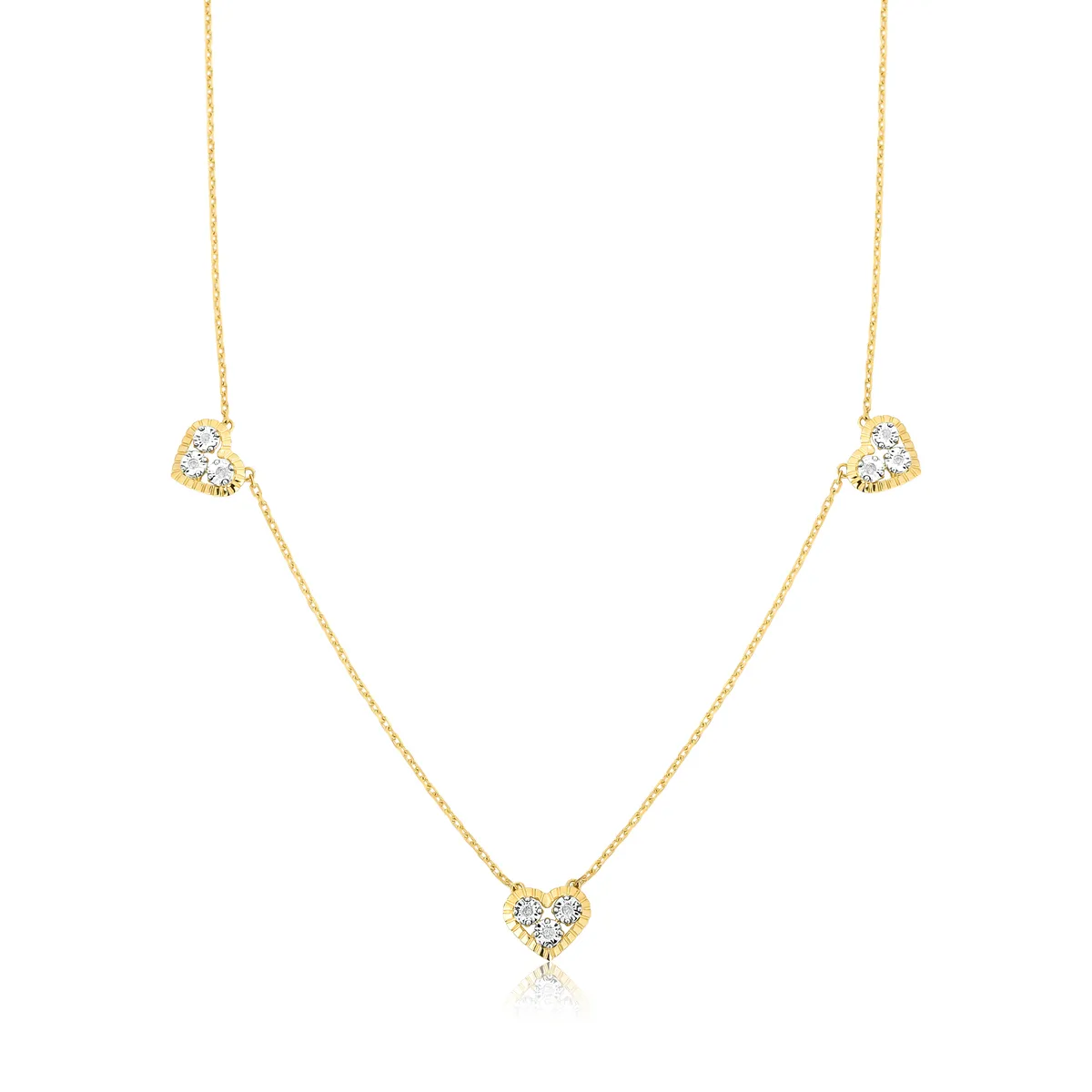Gargantilha corações ouro 18k com 5pts de Diamantes rodinados