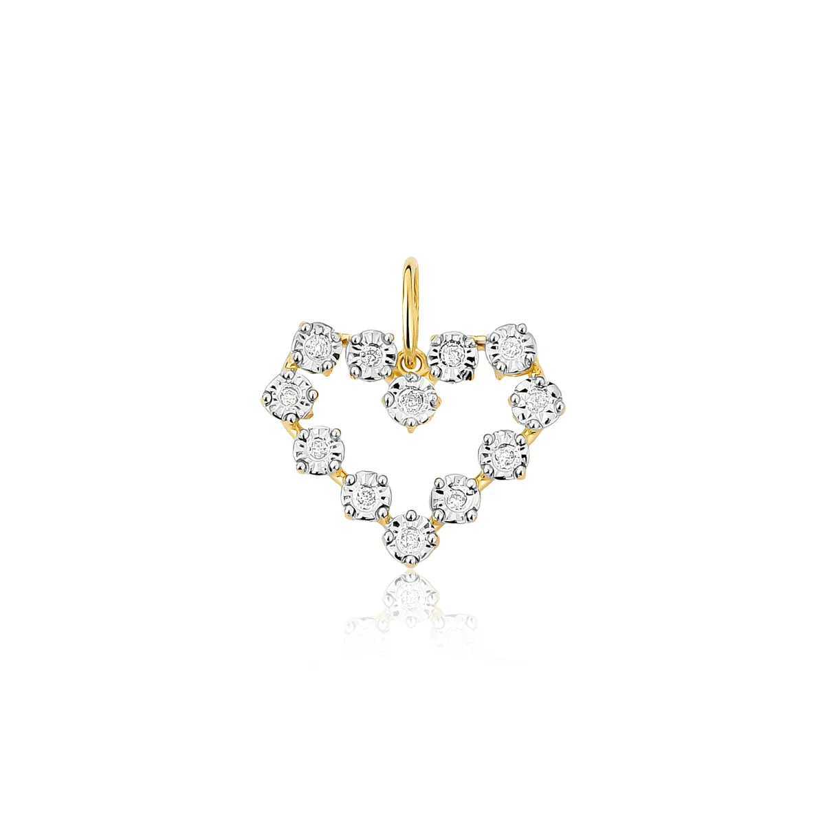 Pingente coração vazado ouro 18k com 8pts de Diamantes rodinados