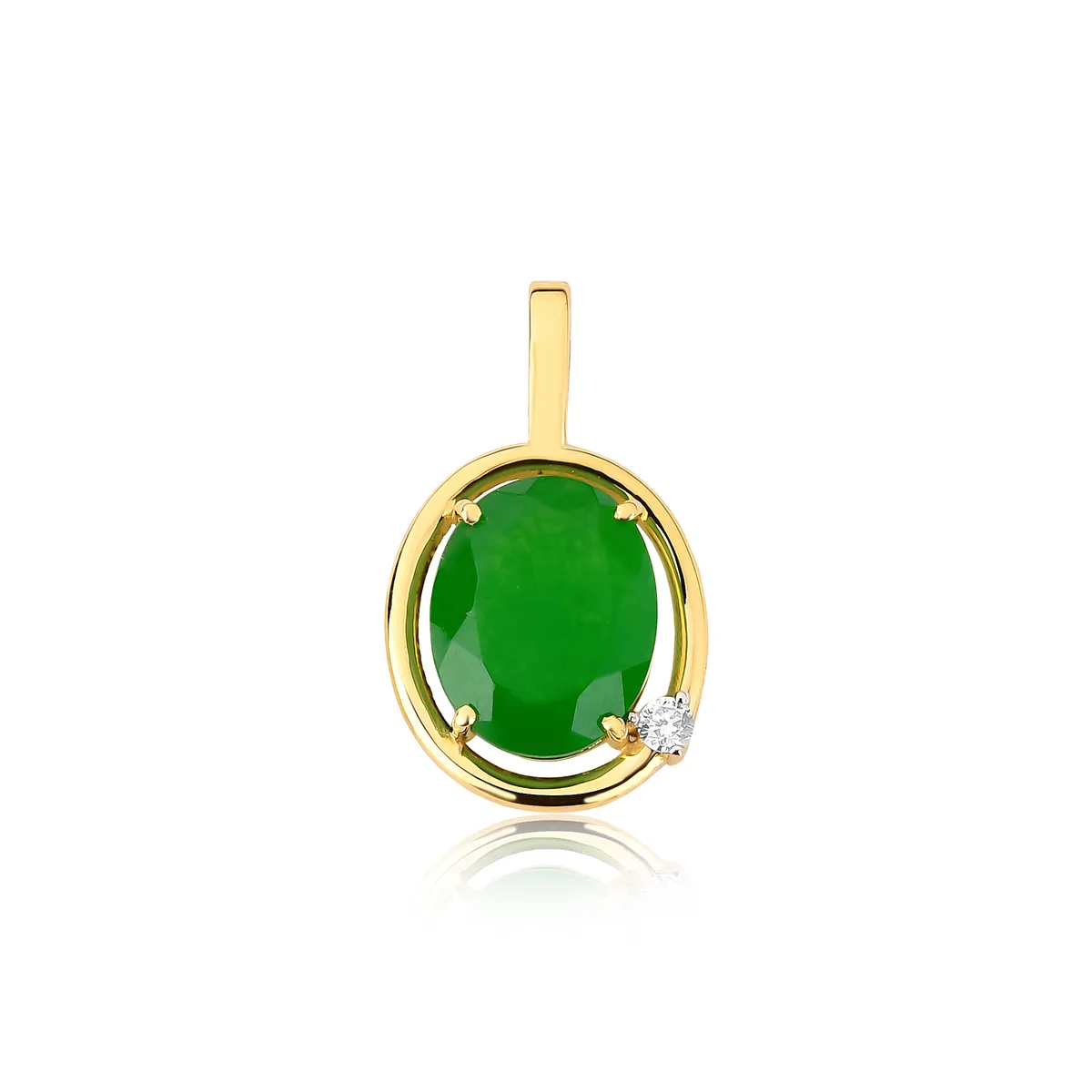 Pingente oval de Jade da Malásia ouro 18k com 3pts de Diamantes