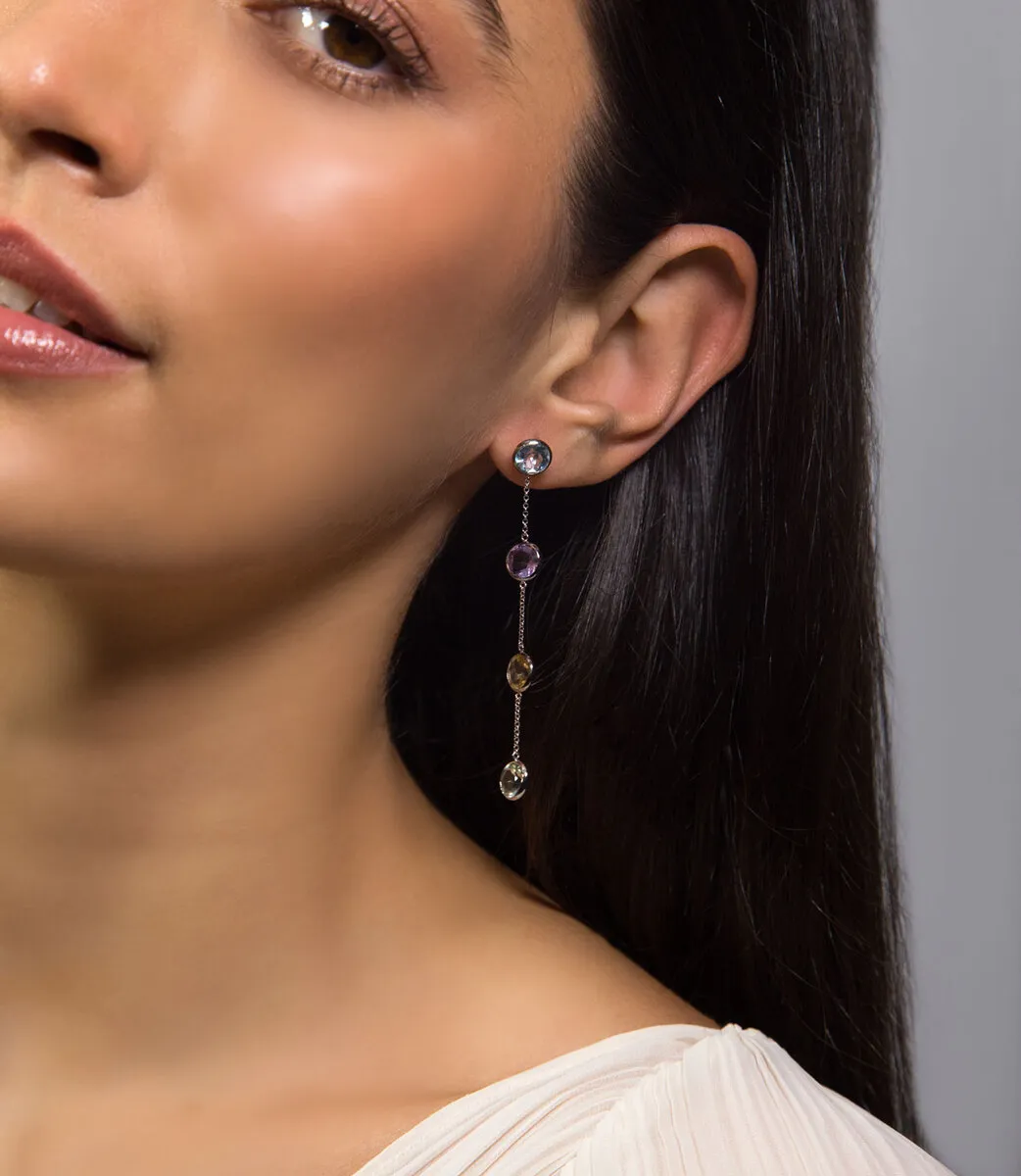 Brinco pingente ouro branco 18k mix de Gemas brasileiras