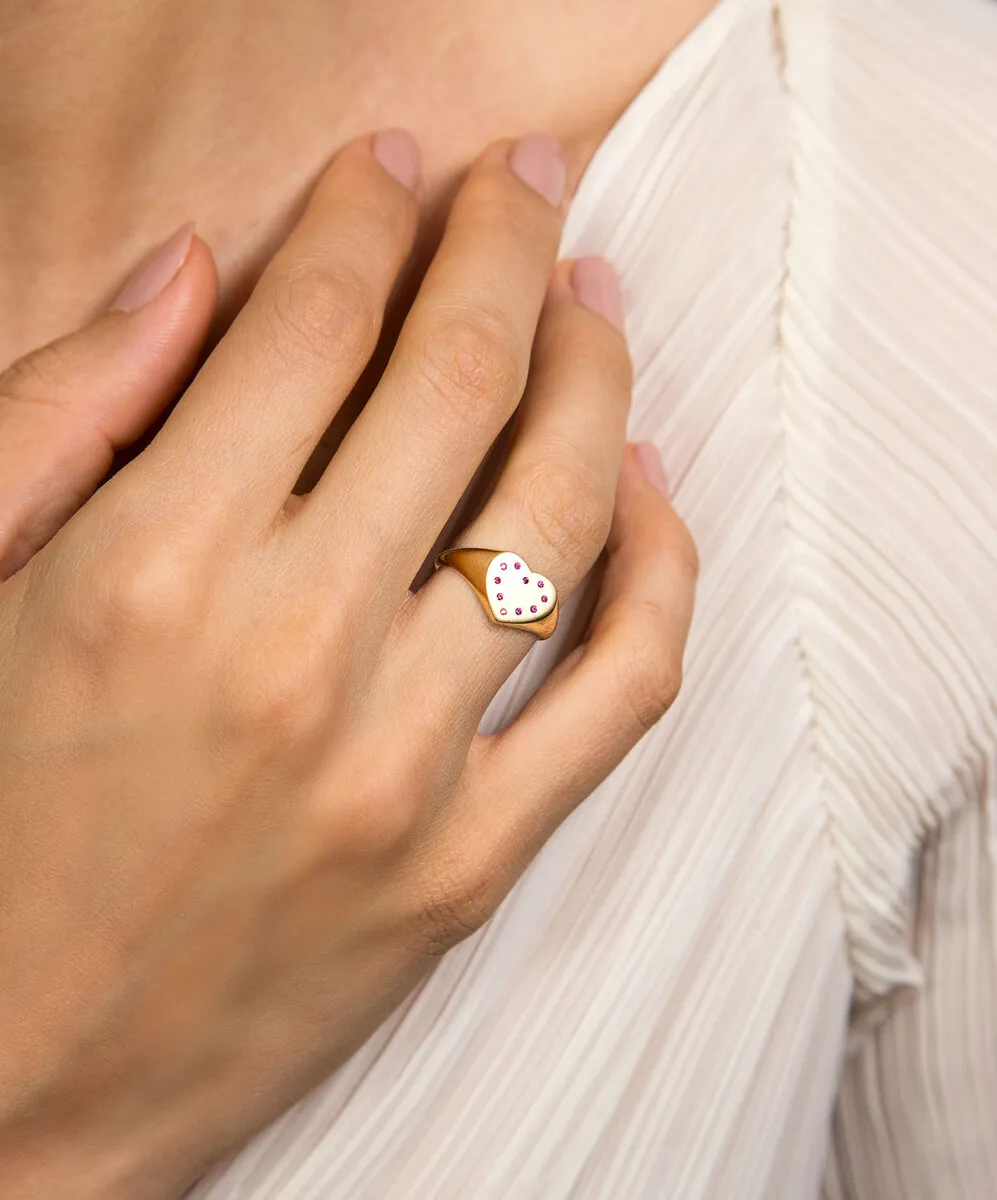 Anel coração ouro 18k com gemas preciosas de Rubis