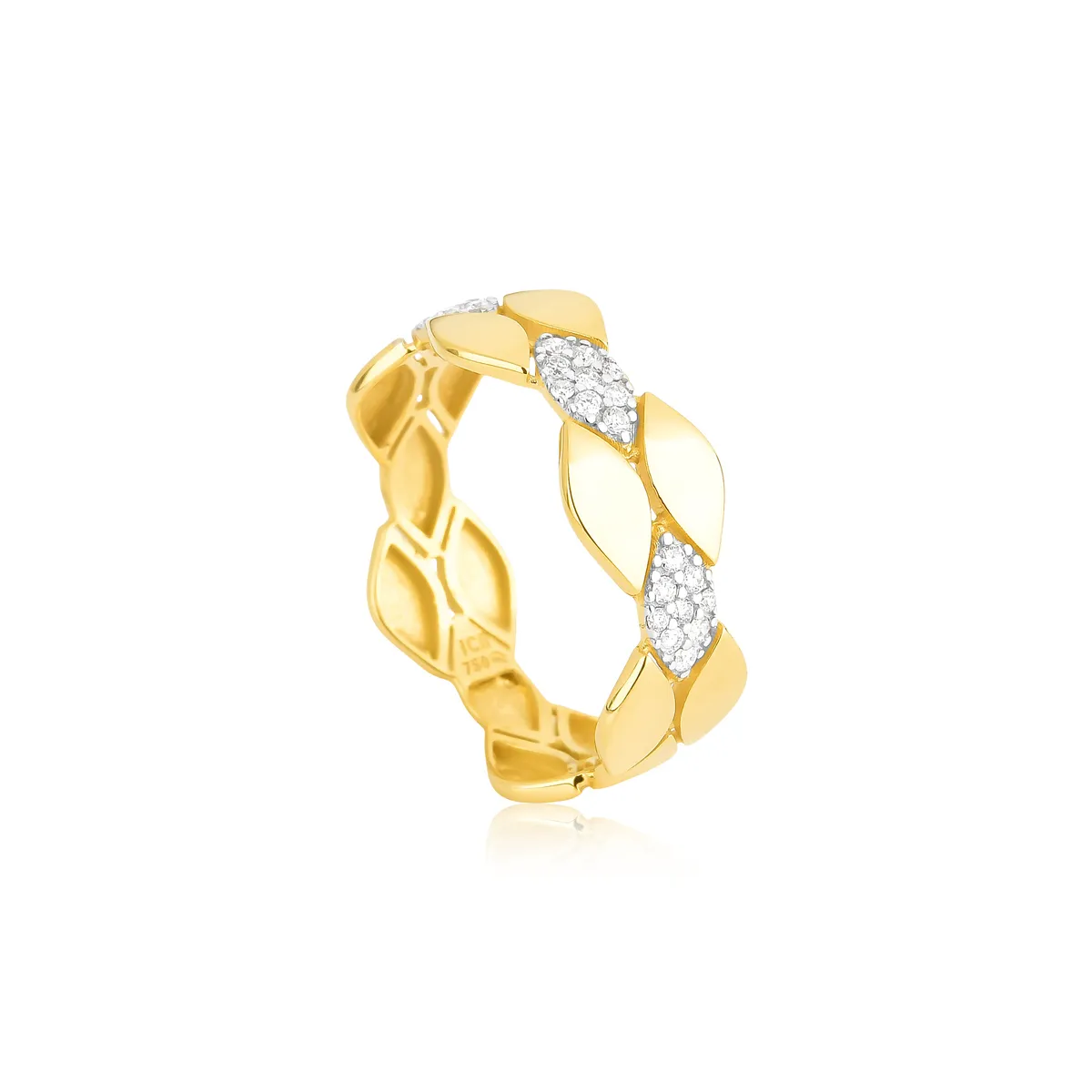 Anel aro com navetes ouro 18k polidos com 12,9pts de Diamantes