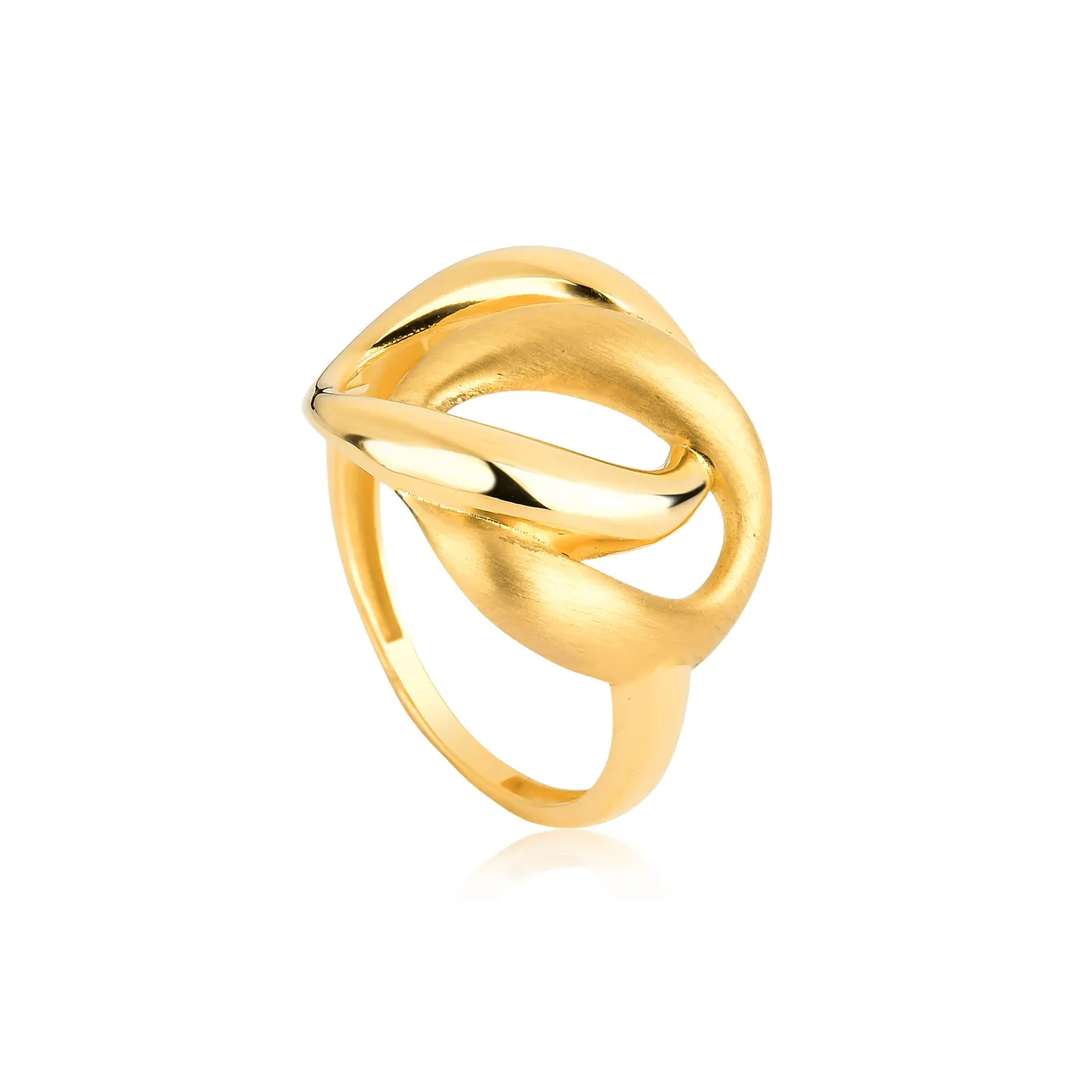 Anel vazado aros entrelaçados ouro 18k fosco e polido