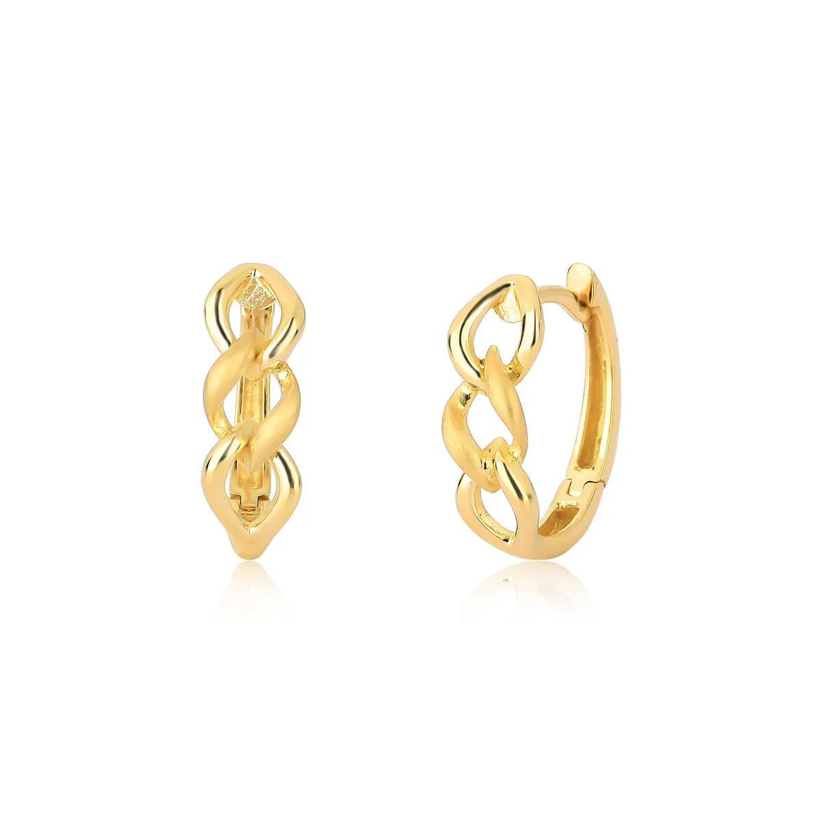 Brinco meia argola click ouro 18k elos Groumet fosco e polidos