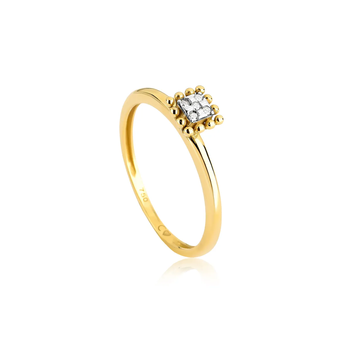 Anel quadrado ouro 18k com 3pts de Diamantes rodinados