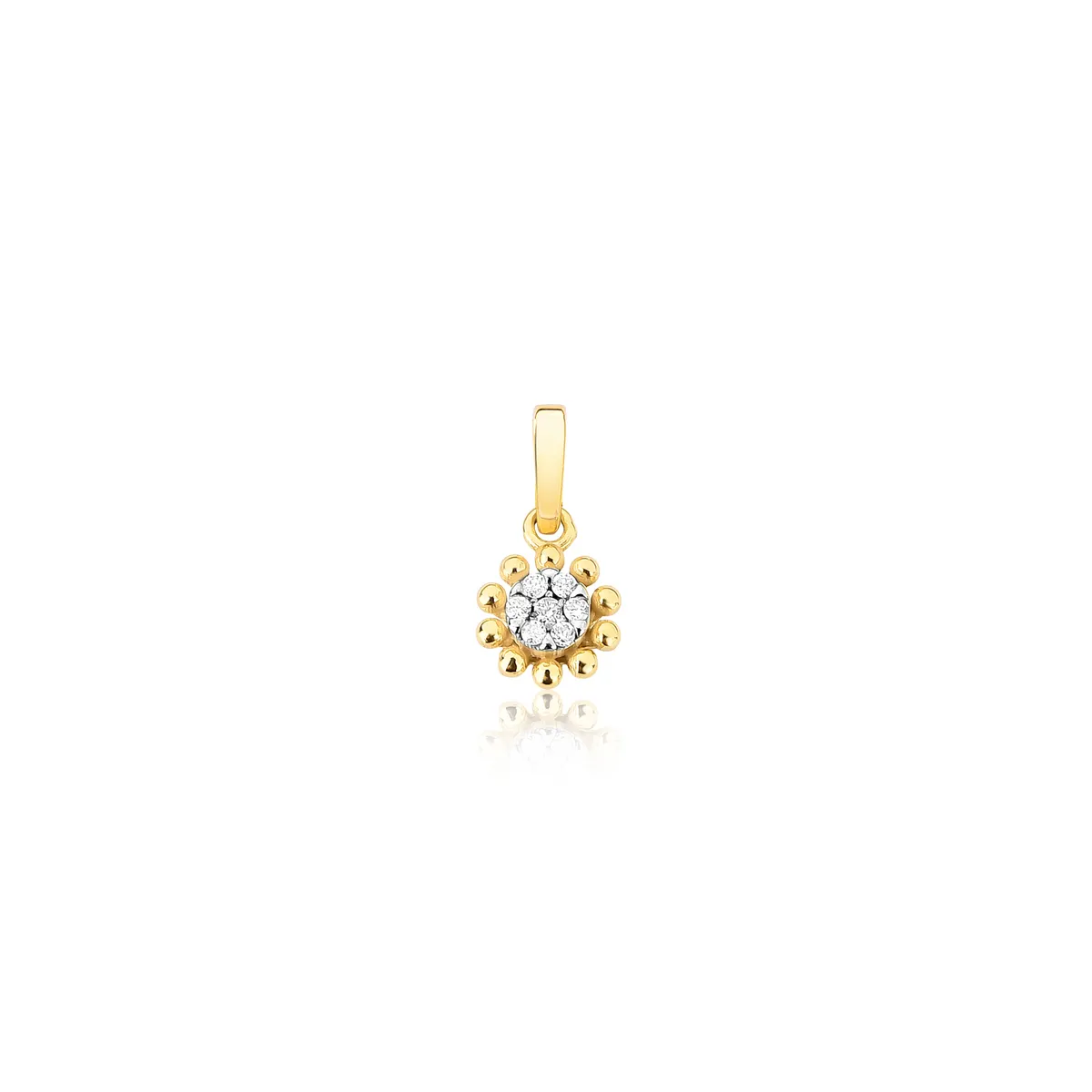 Pingente redondo flor ouro 18k com 2,9pts de Diamantes rodinados
