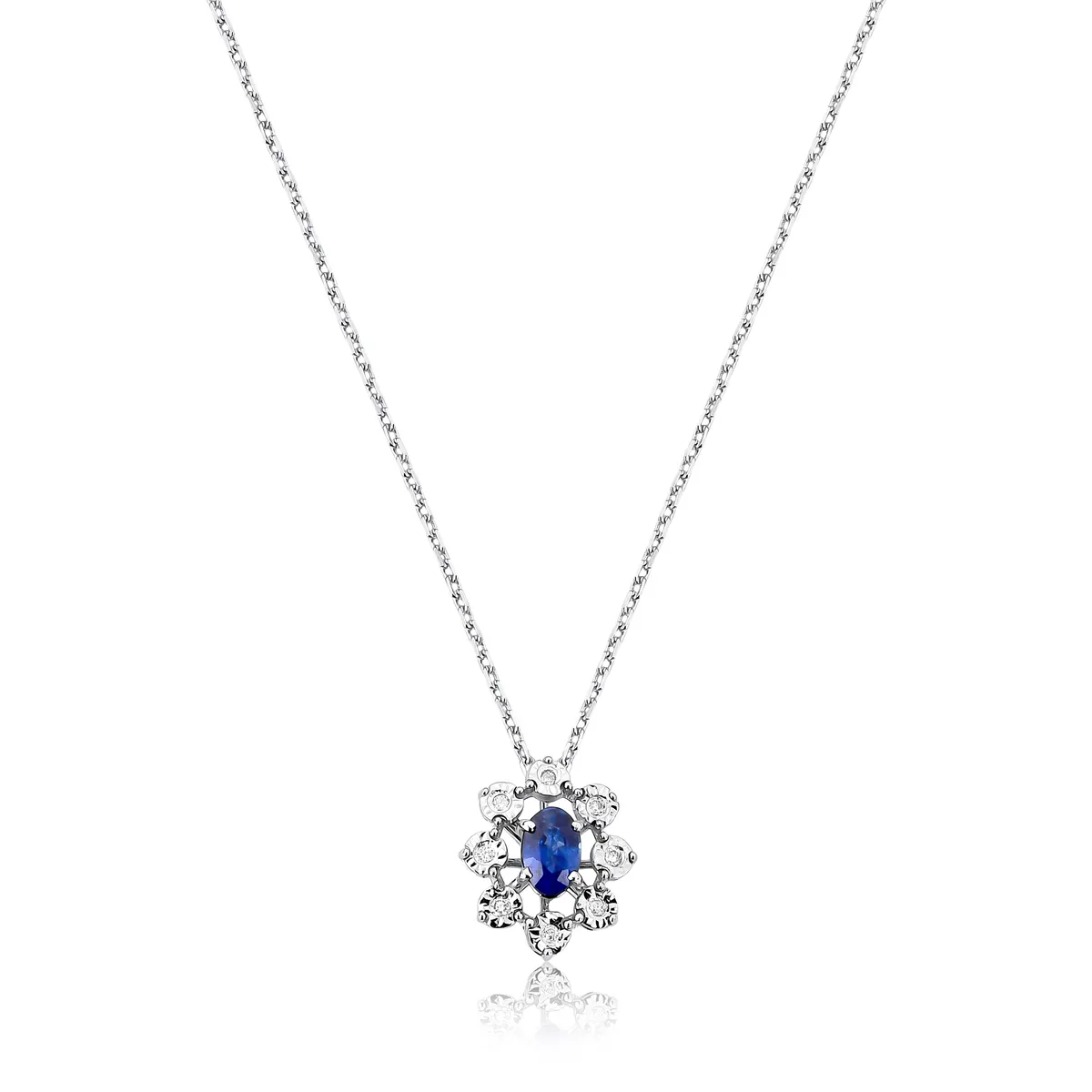 Gargantilha de Safira azul ouro branco 18k com 4pts de Diamantes