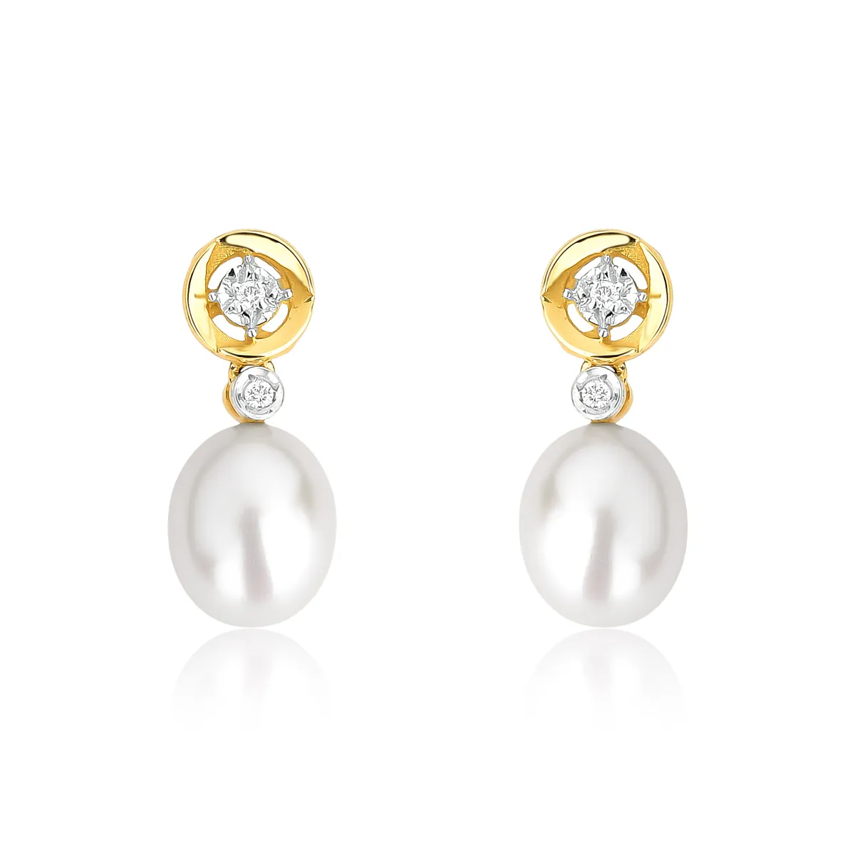 Brinco gota de Pérola ouro 18k com 4pts de Diamantes