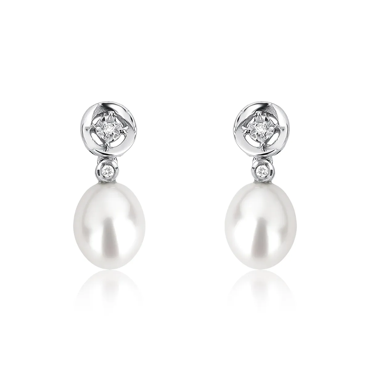 Brinco gota de Pérola Biwa ouro branco 18k com 4pts de Diamantes