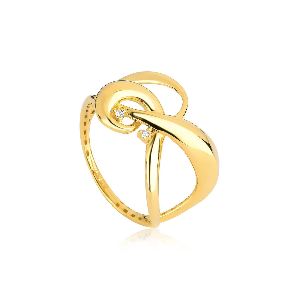 Anel laço vazado ouro 18k aros entrelaçados com 1,8pts de Diamantes