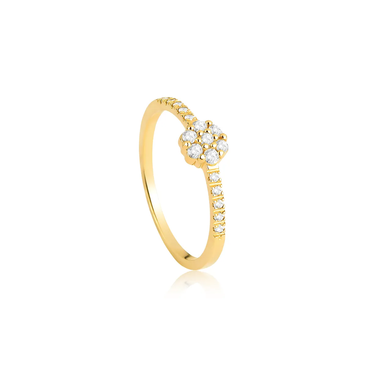 Anel aro e flor ouro 18k com 20pts de Diamantes Coleção Diamonds Flowers
