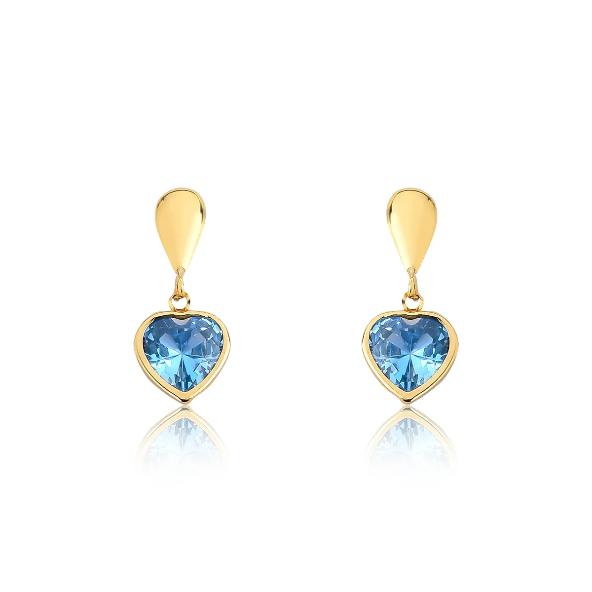 Brinco Essentials gota ouro 18k pingente coração de Zircônia azul