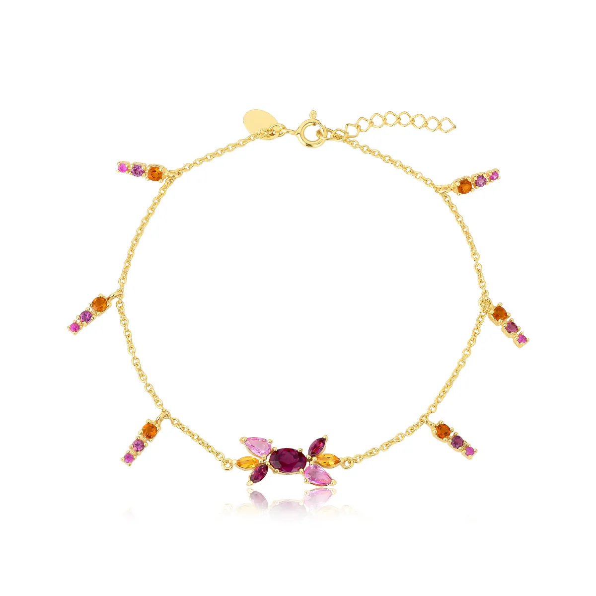 Pulseira pingentes mix gemas prata 925 dourada For me Princess