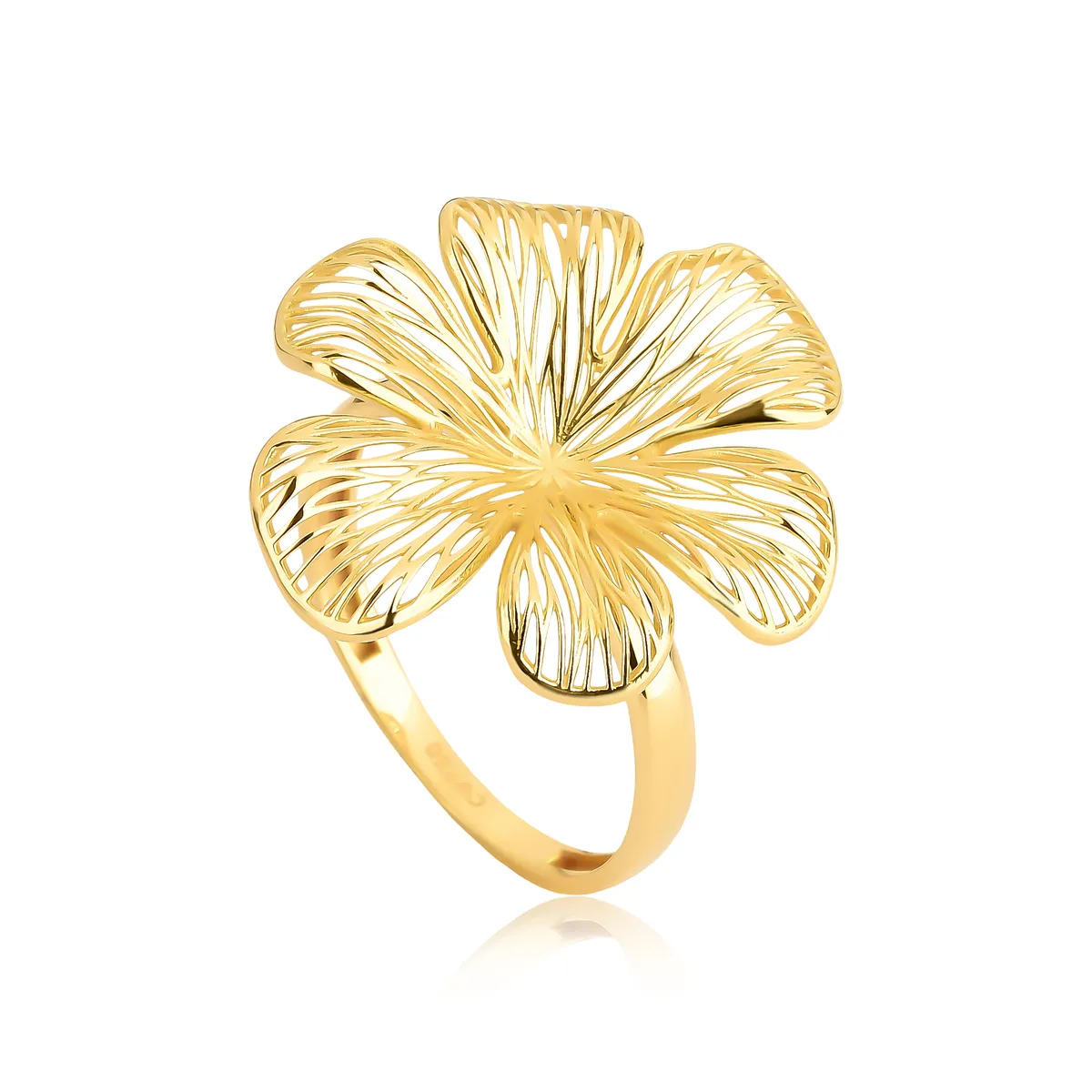 Anel Printemps flor filigrana "G" ouro 18k seis pétalas polidas