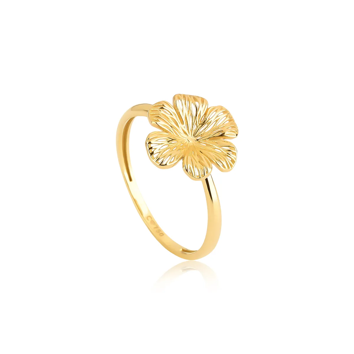 Anel Printemps mini flor filigrana ouro 18k seis pétalas polidas