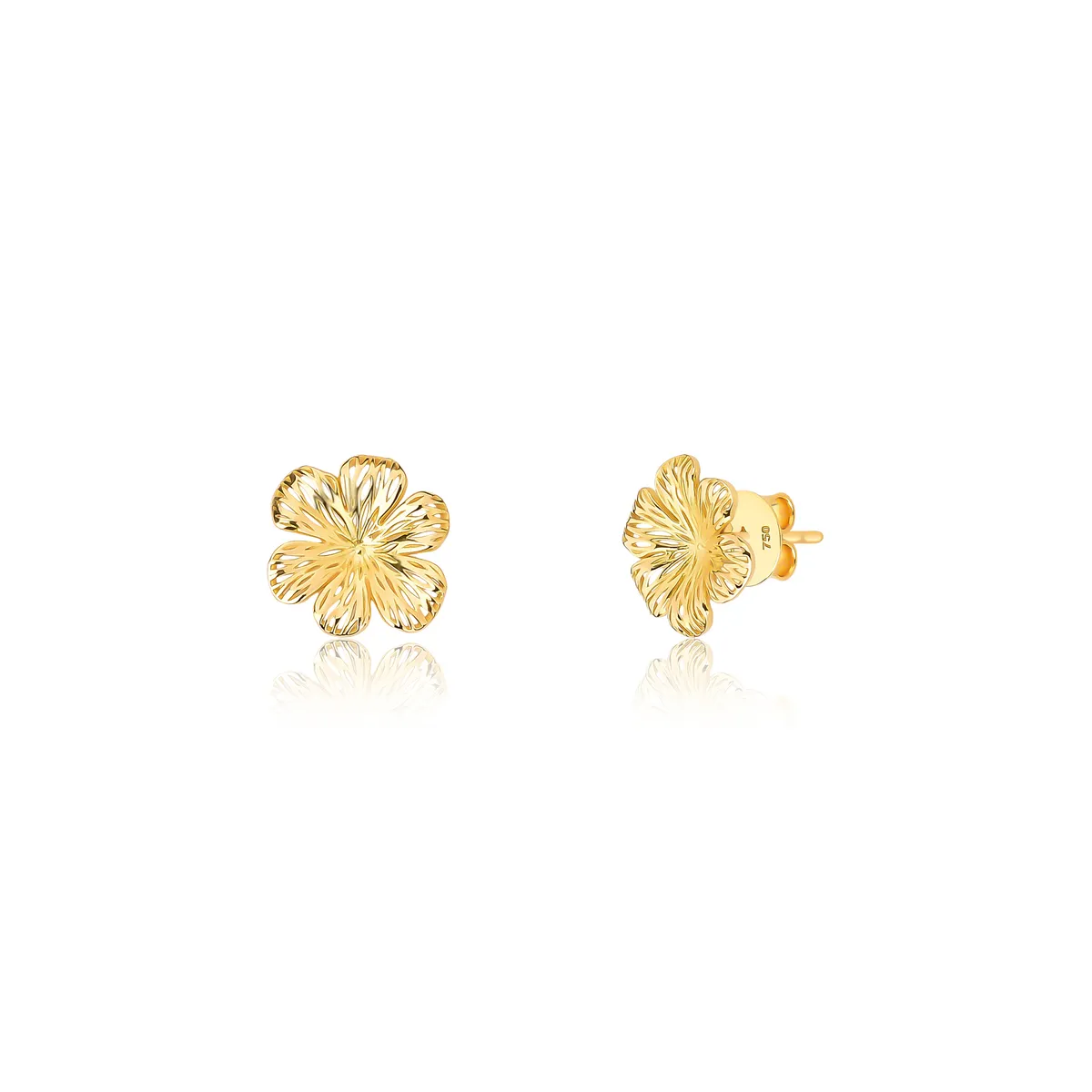 Brinco Printemps Stud flor filigrana ouro 18k seis pétalas