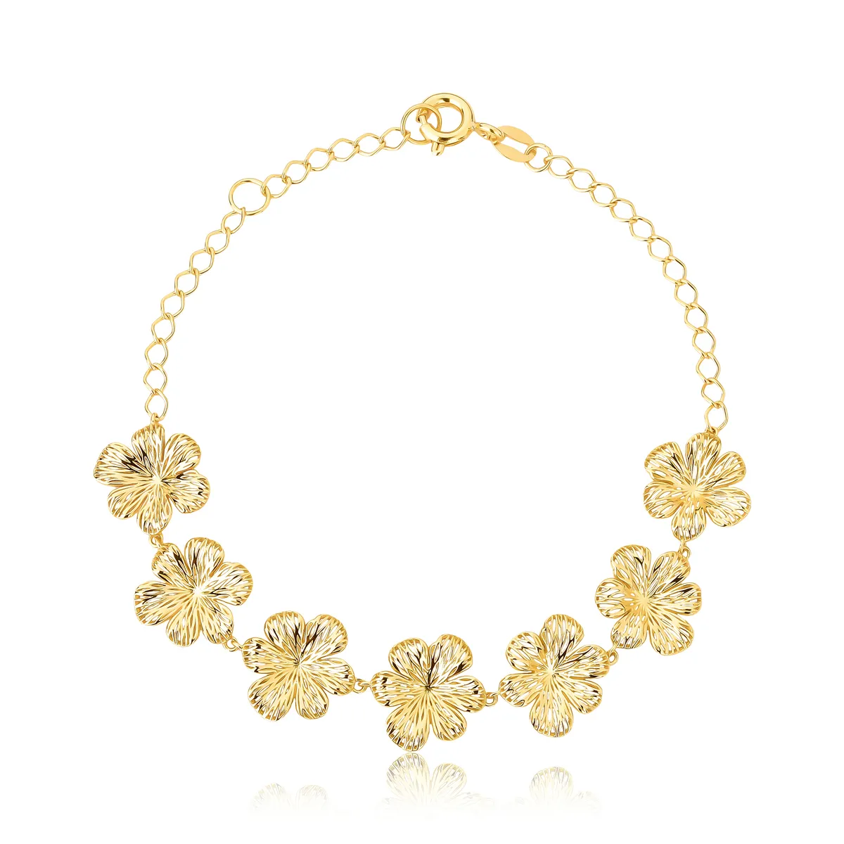 Pulseira Printemps de elos ouro 18k com 7 flores filigrana 6 pétalas
