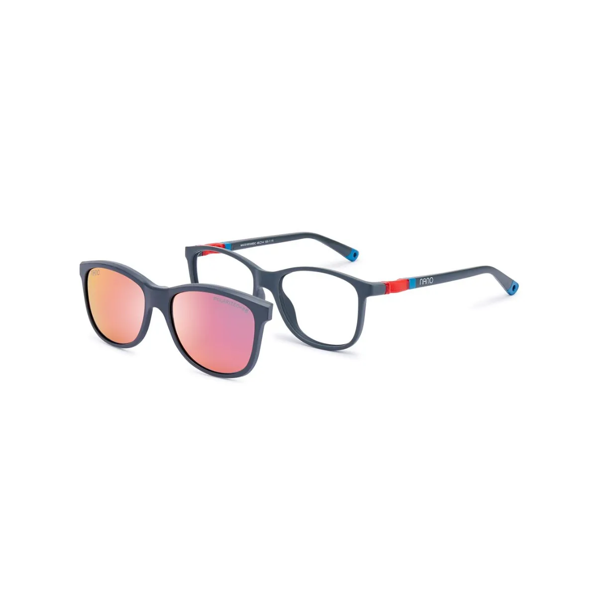 Óculos de Grau Nano Quest Clip-On NAO3160350SC Siliflex Cinza com lentes na cor Vermelho