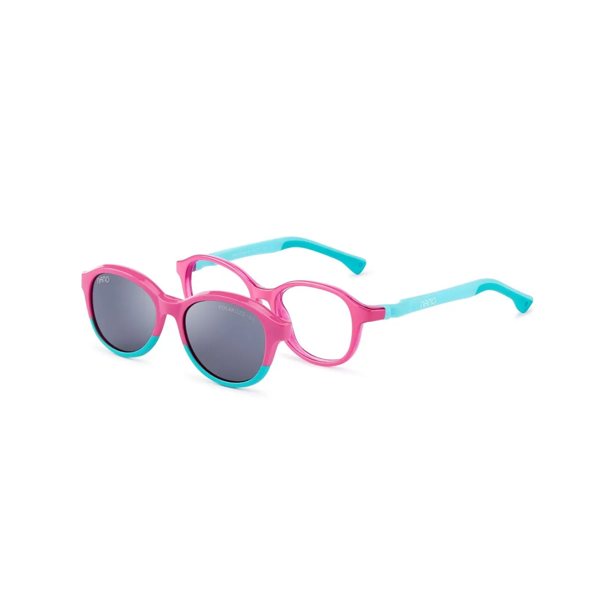 Óculos de Grau Nano Sprite Clip-On NAO3060246SC Siliflex Rosa e Azul com lentes na cor Cinza