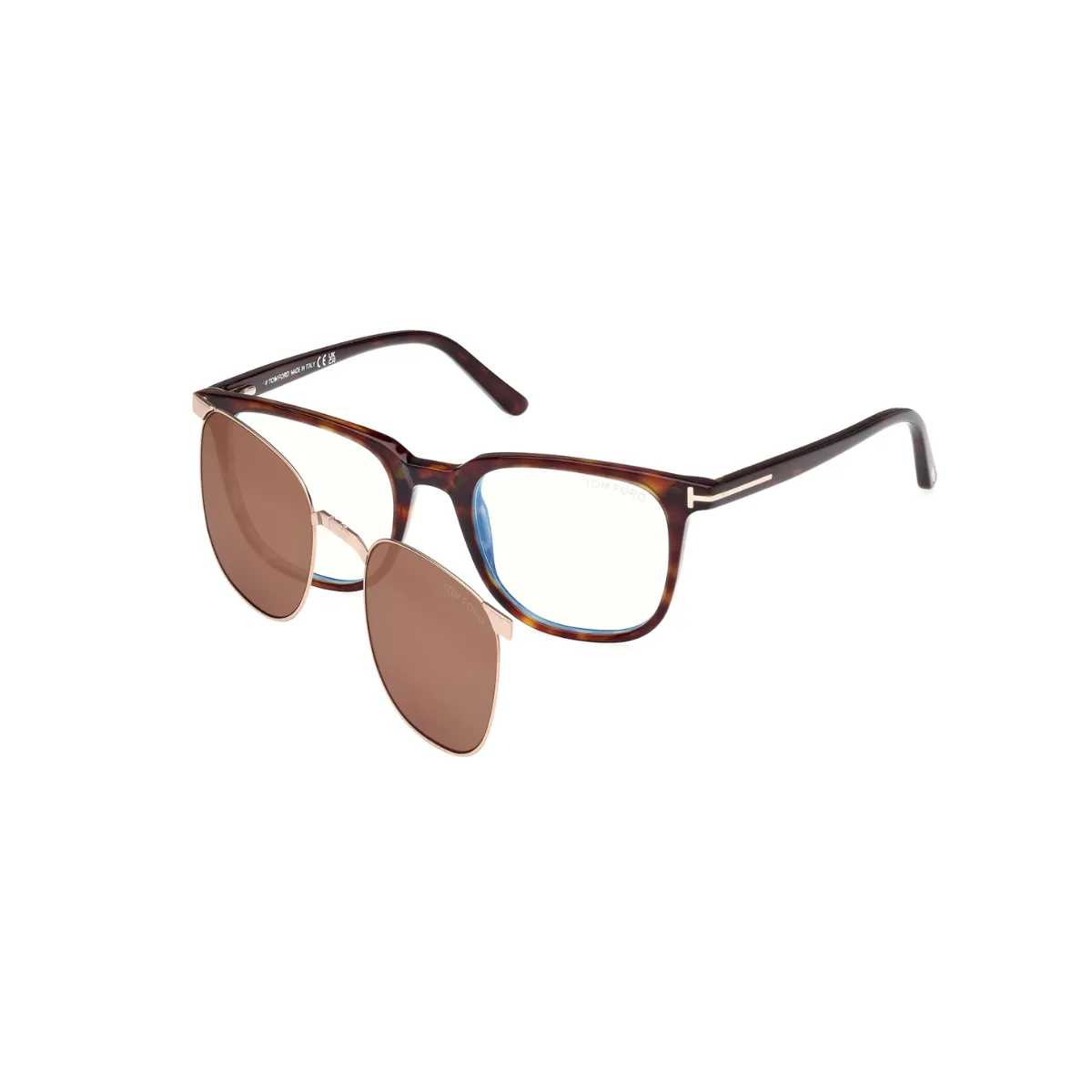 Óculos de Grau Tom Ford Clip-On FT5916-B_50052 Acetato Marrom Mesclado com lentes na cor Castanho
