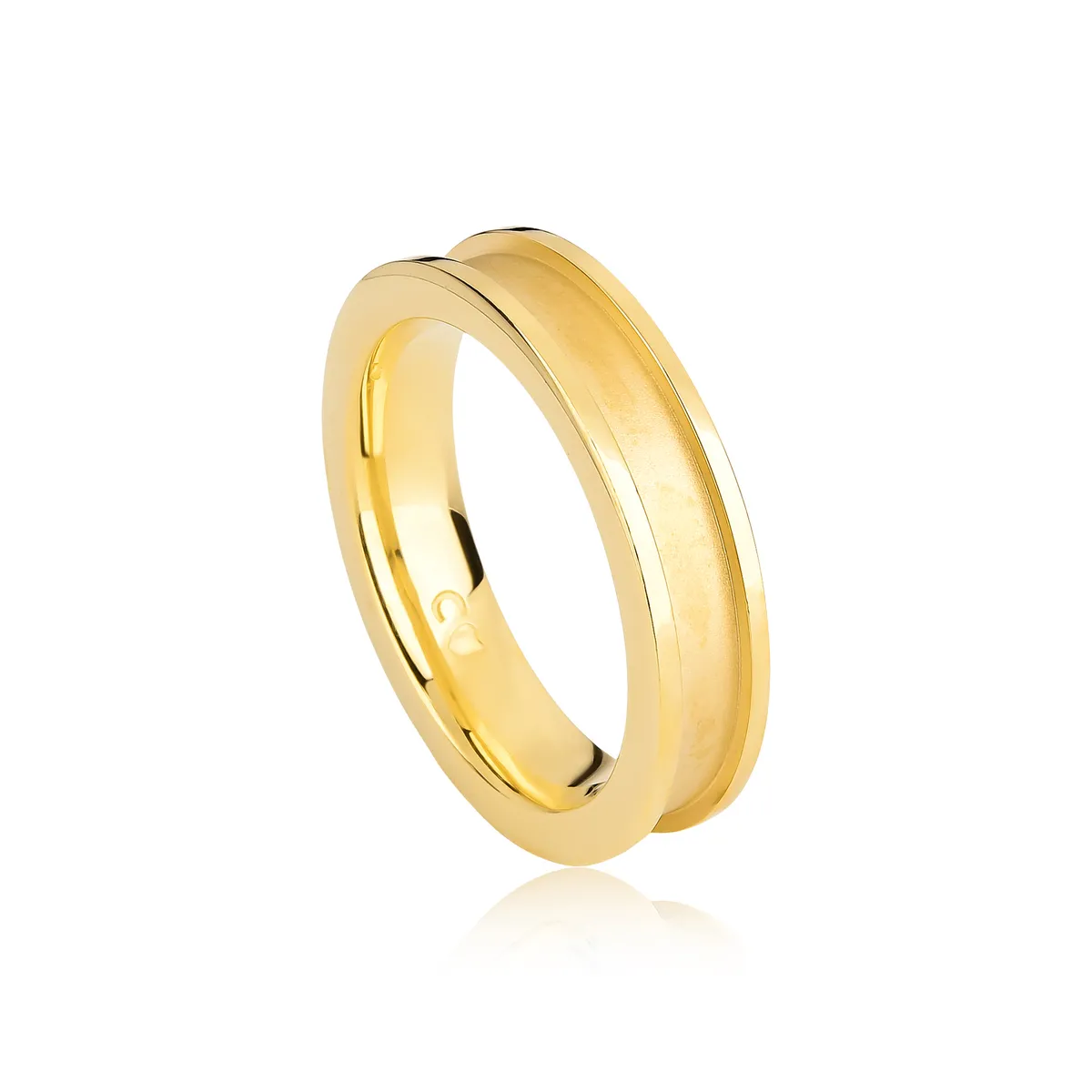 Aliança quadrada frisada prata 925 dourada fosca e polida