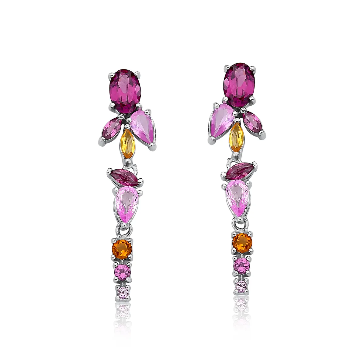 Brinco pingente mix gemas naturais coloridas prata 925 For me Princess