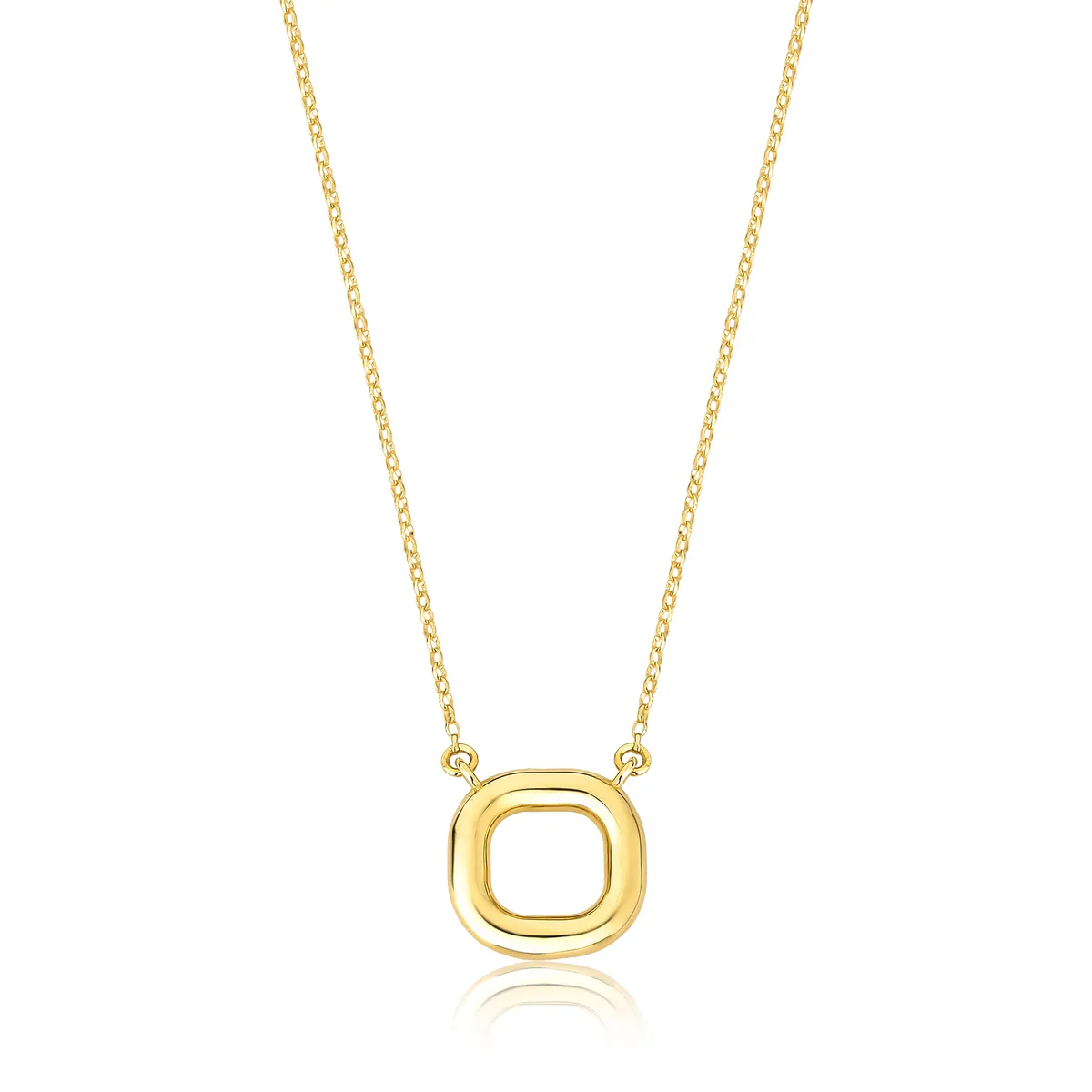 Gargantilha pingente geométrico ouro 18k quadrado fio polido